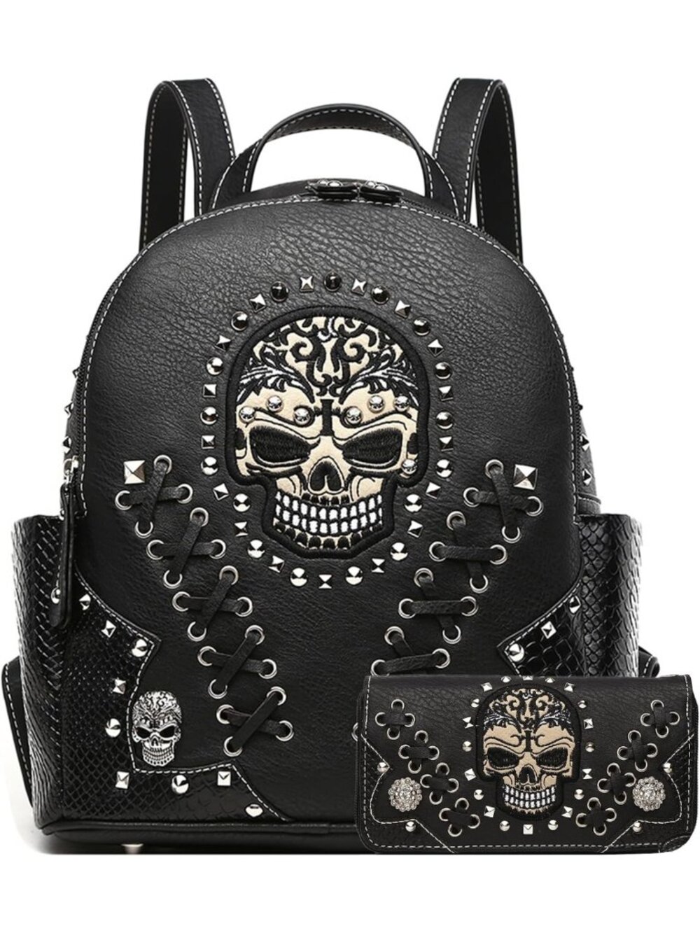 Gothic Skull Backpack Purse & Wallet Set for Women | Edgy Fashion Accessories